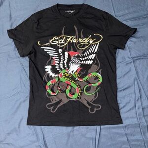 Ed Hardy Eagle Snake Graphic Tee T-Shirt in Black Size Small